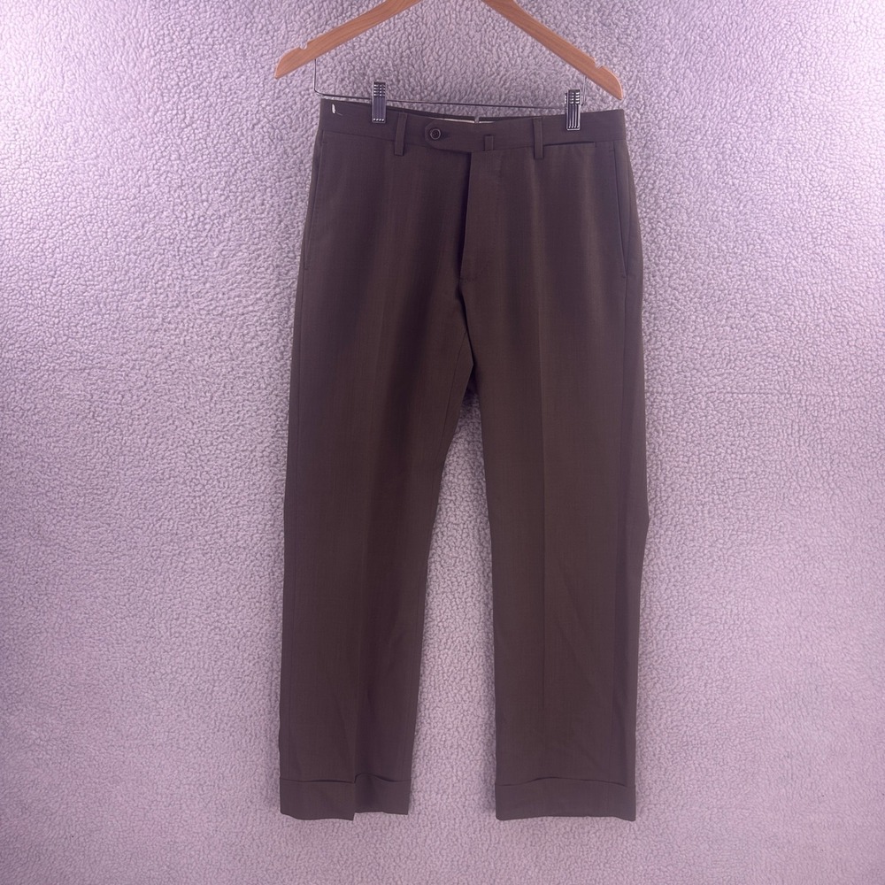 Incotex 1951 Mens Trousers Olive Brown Cuffed Flat Front Pants Size 31